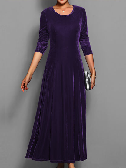 Leila | Elegantes Damen Samtkleid mit Rundhalsausschnitt Langarm