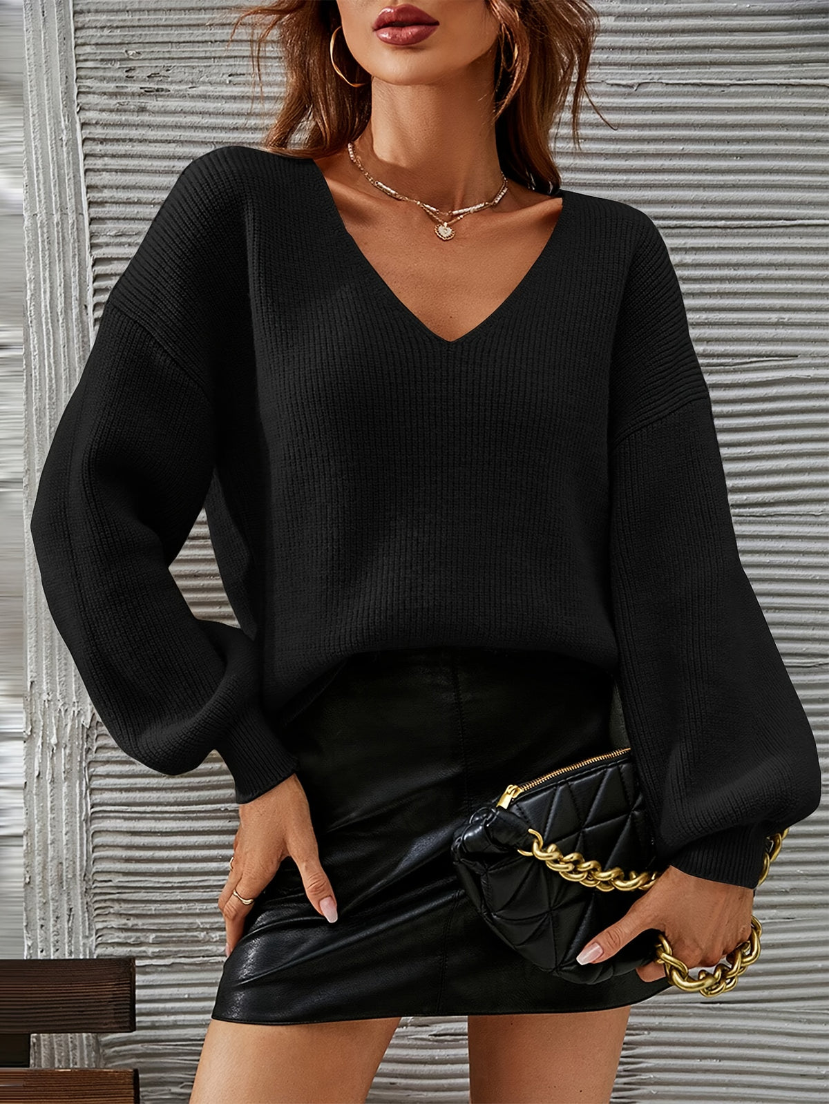 Kaya | Damen Oversized Strickpullover mit V-Ausschnitt