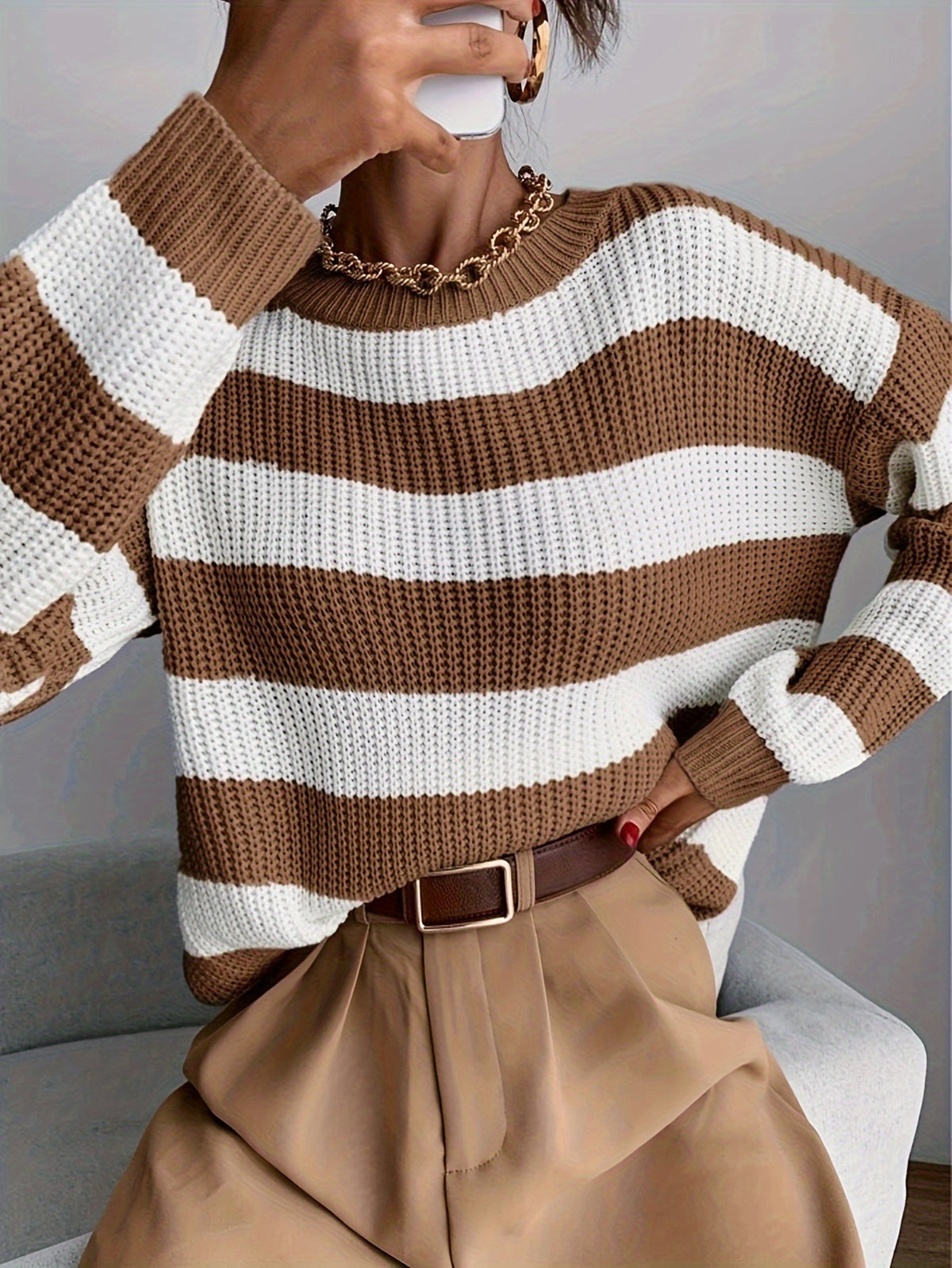 Madeleine | Gestreifter Oversized Strickpullover für Damen