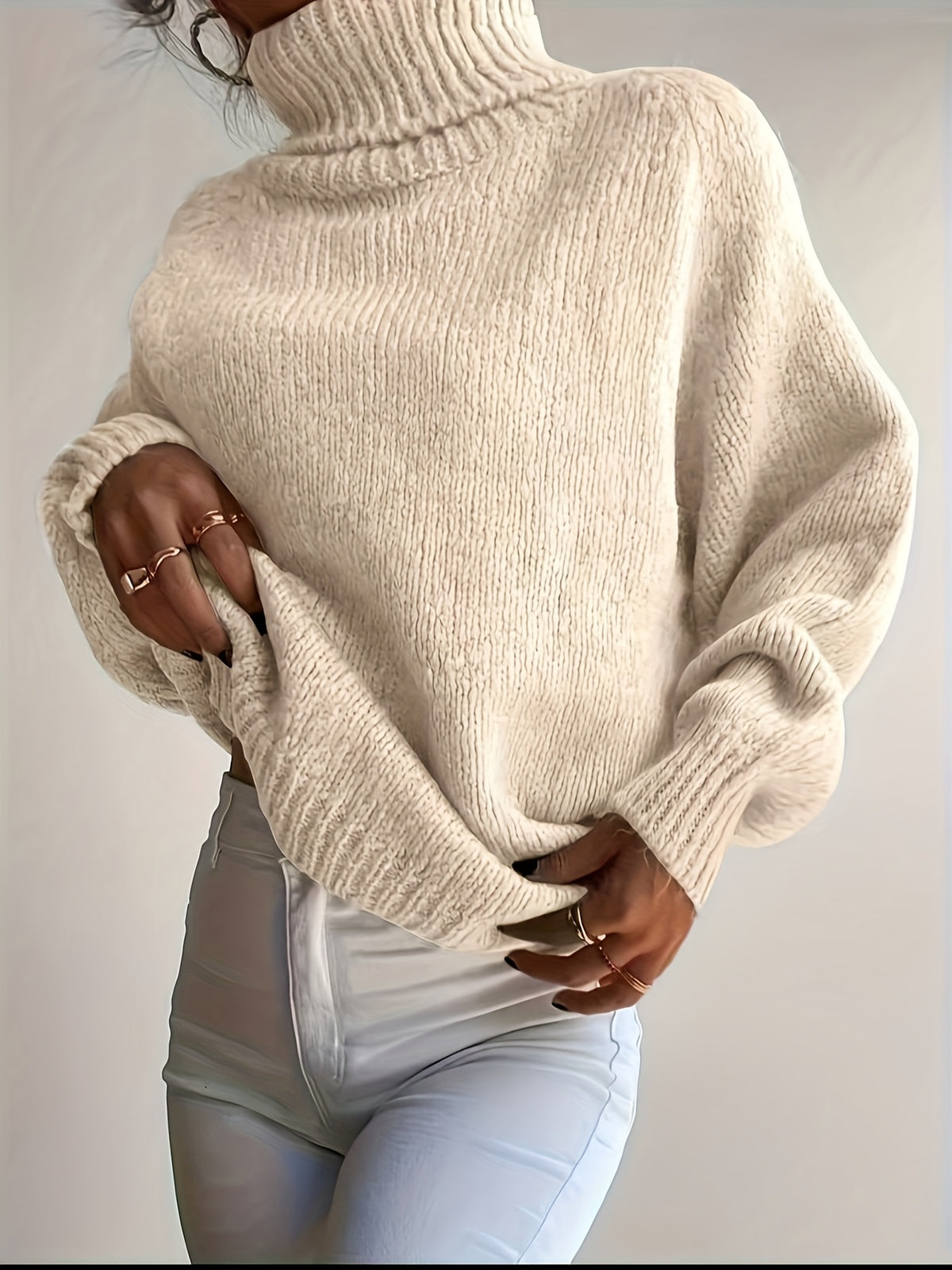 Anja | Damen Grobstrick Rollkragenpullover Oversize