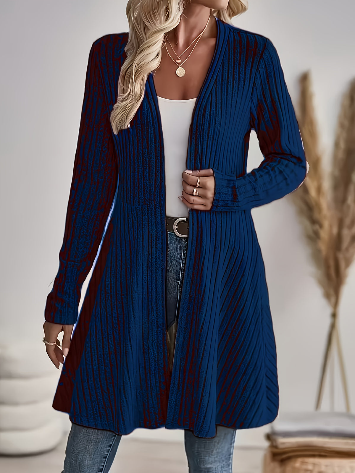 Rosalind | Winter Damen Mantel Strickcardigan Geripptem Design Lang