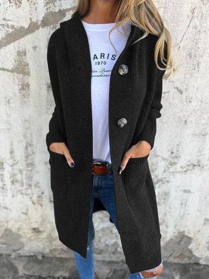 Imara - Langer Strickjacke Cardigan mit Taschen und Rundhalsausschnitt für Damen