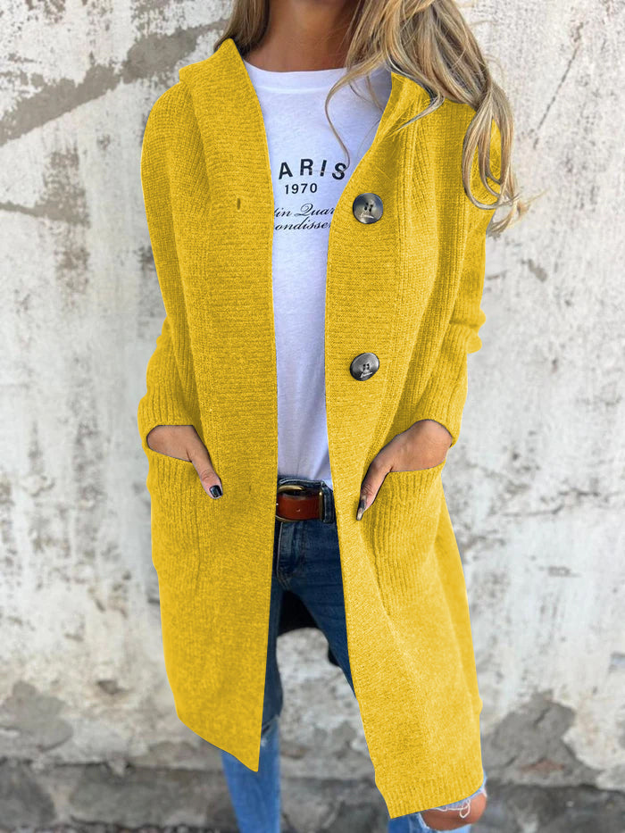 Imara - Langer Strickjacke Cardigan mit Taschen und Rundhalsausschnitt für Damen