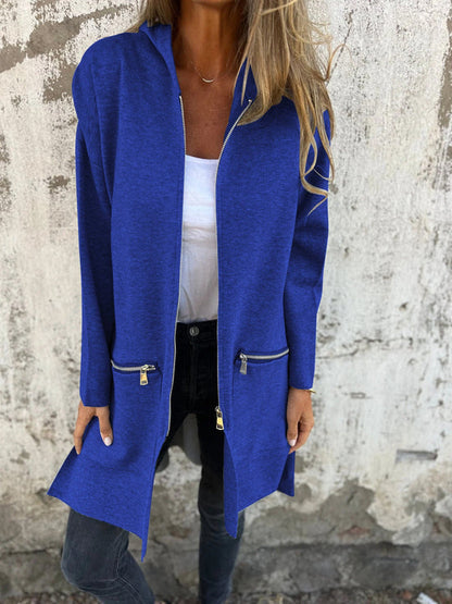 Nadja | Kapuzen-Strickjacke Damen mit Reißverschluss und langen Ärmeln