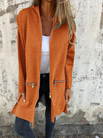 Nadja | Kapuzen-Strickjacke Damen mit Reißverschluss und langen Ärmeln