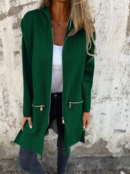 Nadja | Kapuzen-Strickjacke Damen mit Reißverschluss und langen Ärmeln