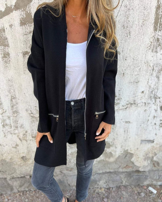 Nadja | Kapuzen-Strickjacke Damen mit Reißverschluss und langen Ärmeln