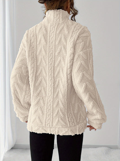 Antonia | Damen Teddy Sweatshirt mit Stehkragen und Reißverschluss