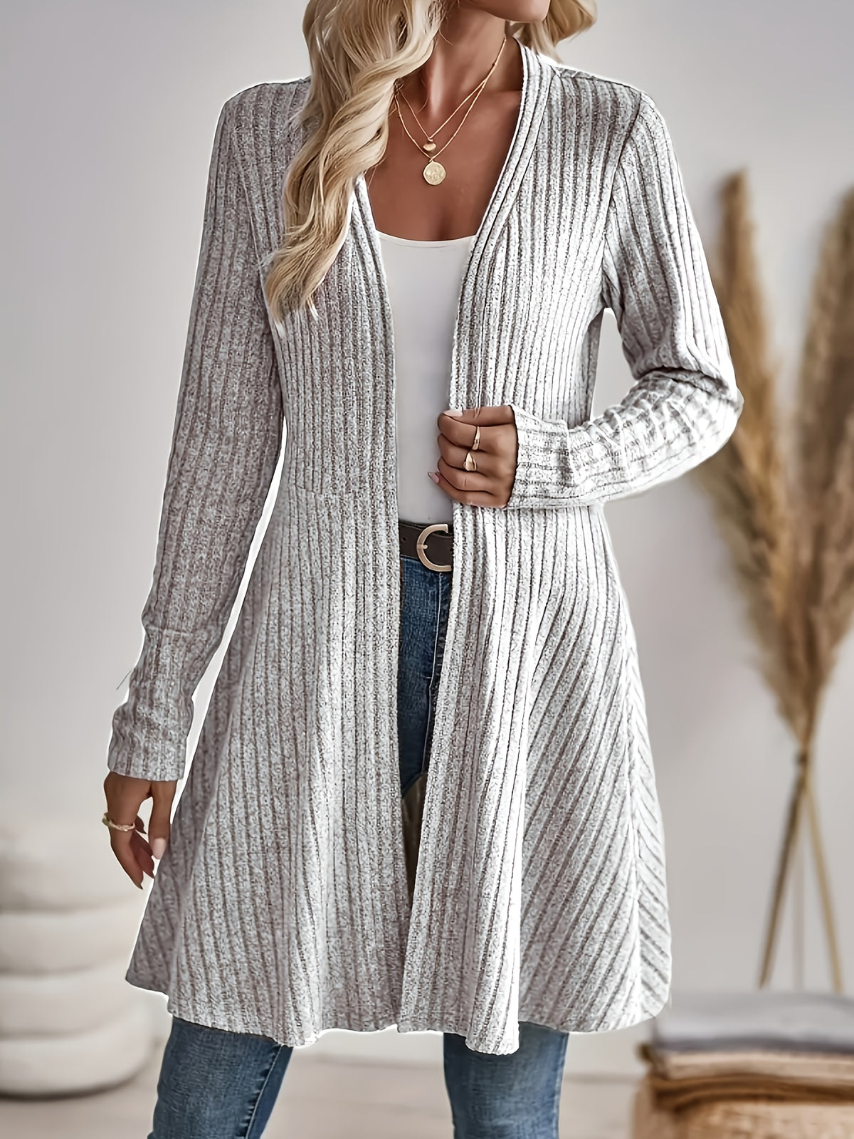 Rosalind | Winter Damen Mantel Strickcardigan Geripptem Design Lang