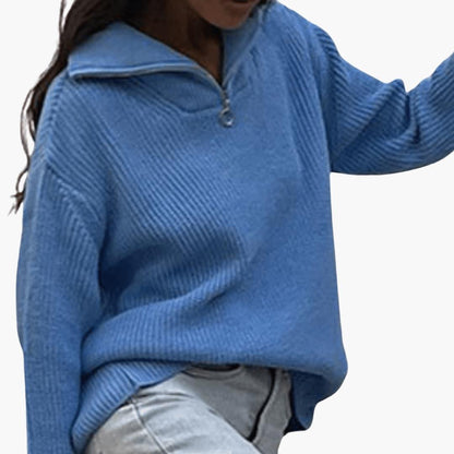 Lisbet | Gerippter Strickpullover mit halbem Reißverschluss für Damen