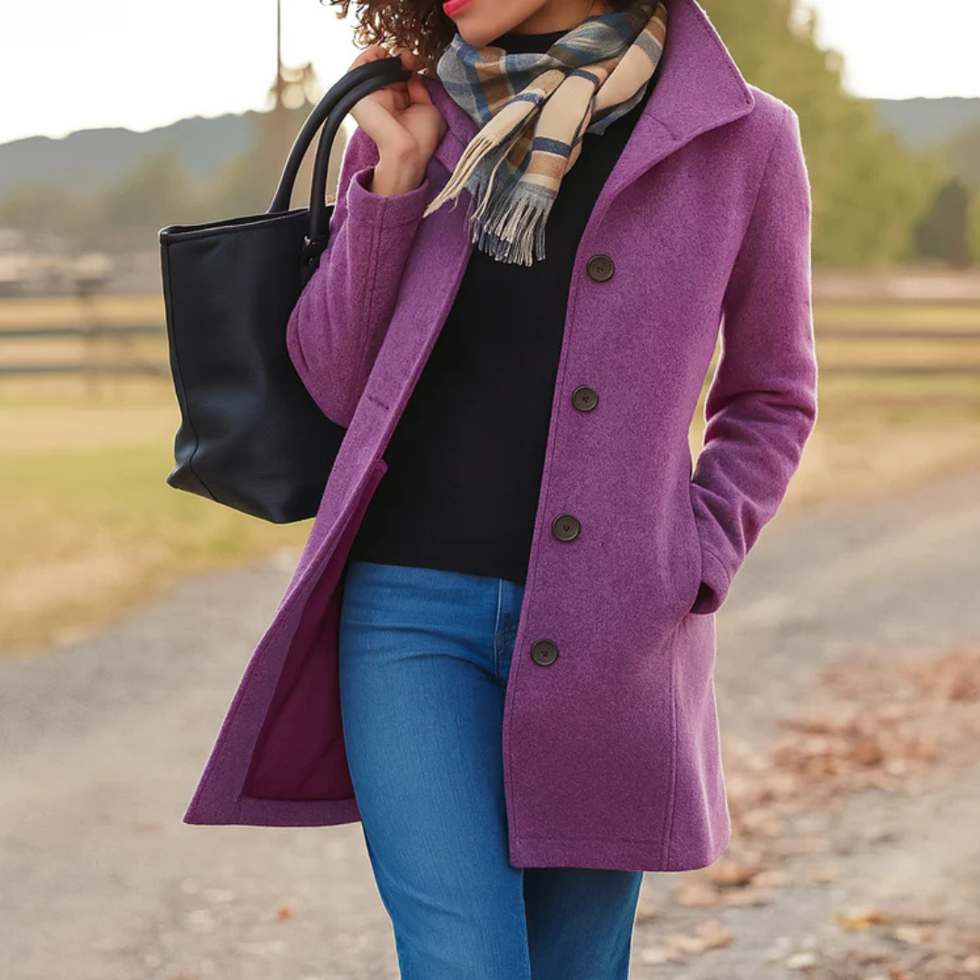 Clara | Damen Wintermantel mit Knopfleiste und Reverskragen, lang