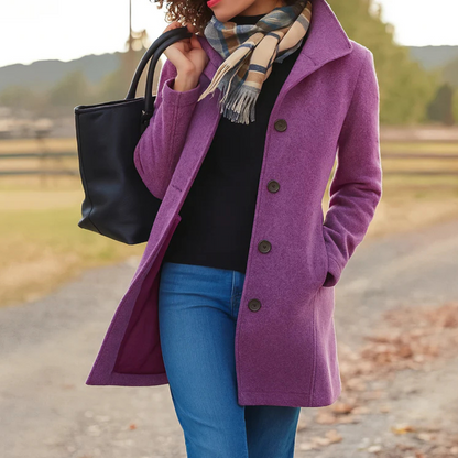 Clara | Damen Wintermantel mit Knopfleiste und Reverskragen, lang