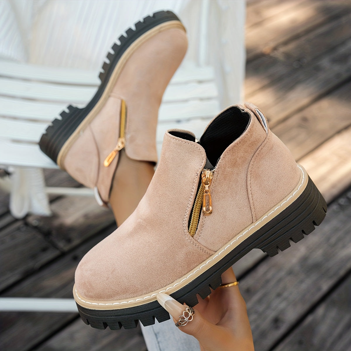 Bea | Chelsea Boots Damen mit goldenem Reißverschluss