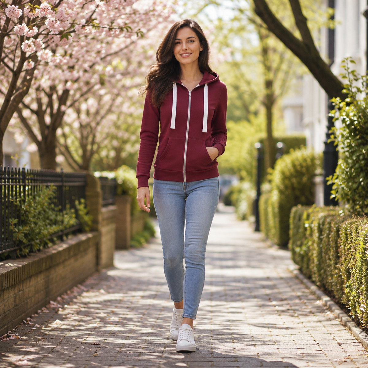 Cecile | Damen Kapuzenpullover Reißverschluss Kordelzug