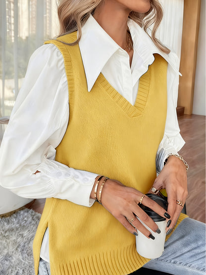 Isabel | Damen Strickweste im 2-in-1 Look mit V-Ausschnitt