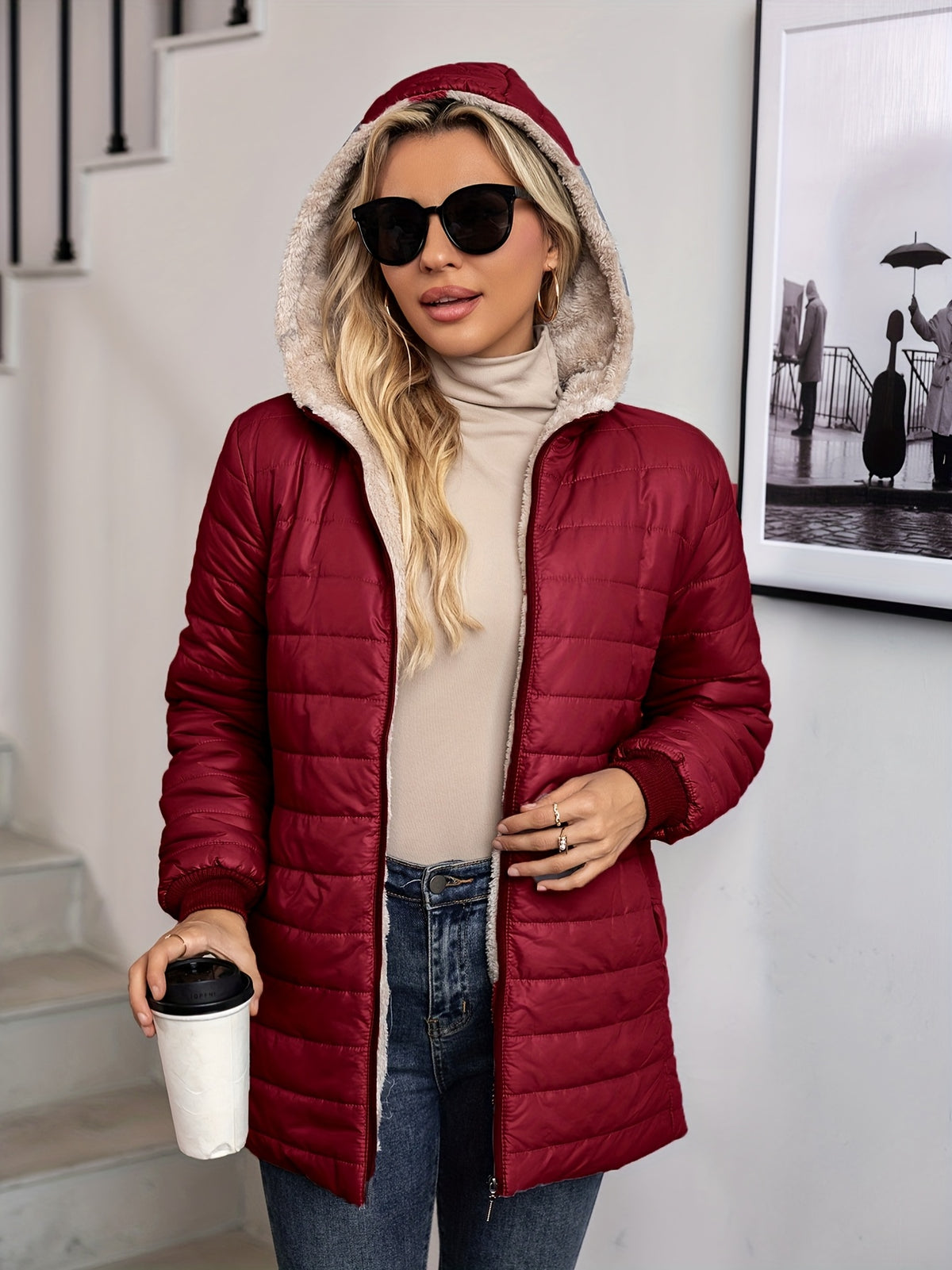 Aveline | Winterjacke Damen gesteppt mit Kapuze und Teddyfutter