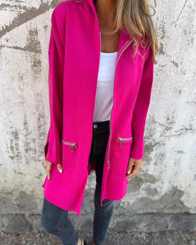 Nadja | Kapuzen-Strickjacke Damen mit Reißverschluss und langen Ärmeln