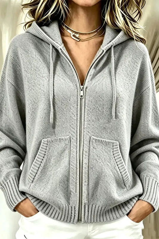 Irene | Strickjacke Damen Kapuze Reißverschluss Oversized Struktur