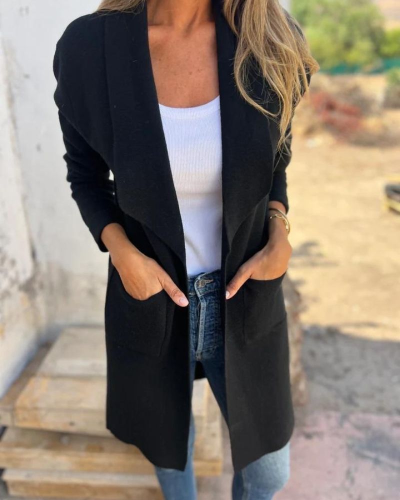 Esmee | Offener Cardigan mit Reverskragen und Taschen für Damen