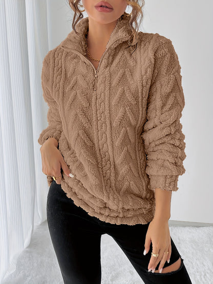 Antonia | Damen Teddy Sweatshirt mit Stehkragen und Reißverschluss