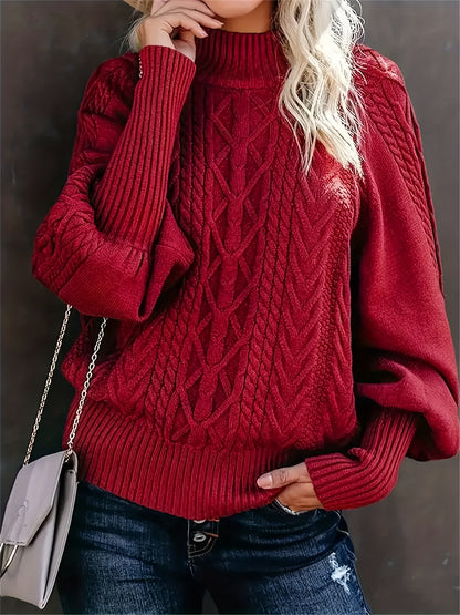 Katarina | Damen Zopfmuster Strickpullover mit Stehkragen Langarm