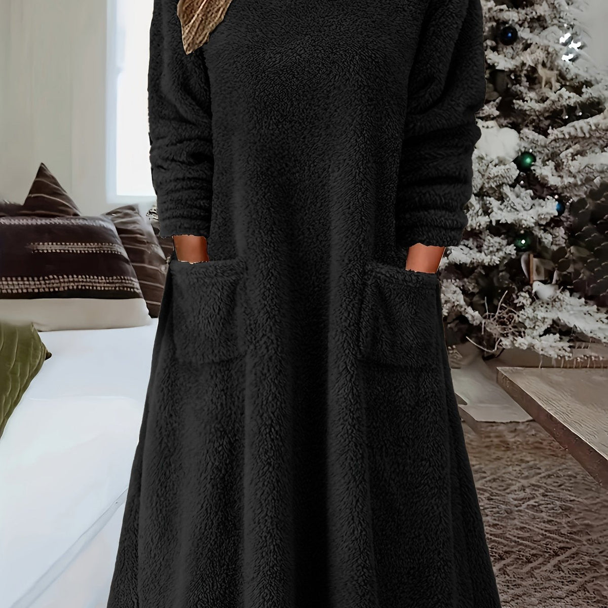 Karlijn | Kuschelige Kapuzenkleid Langarm mit Taschen für Damen