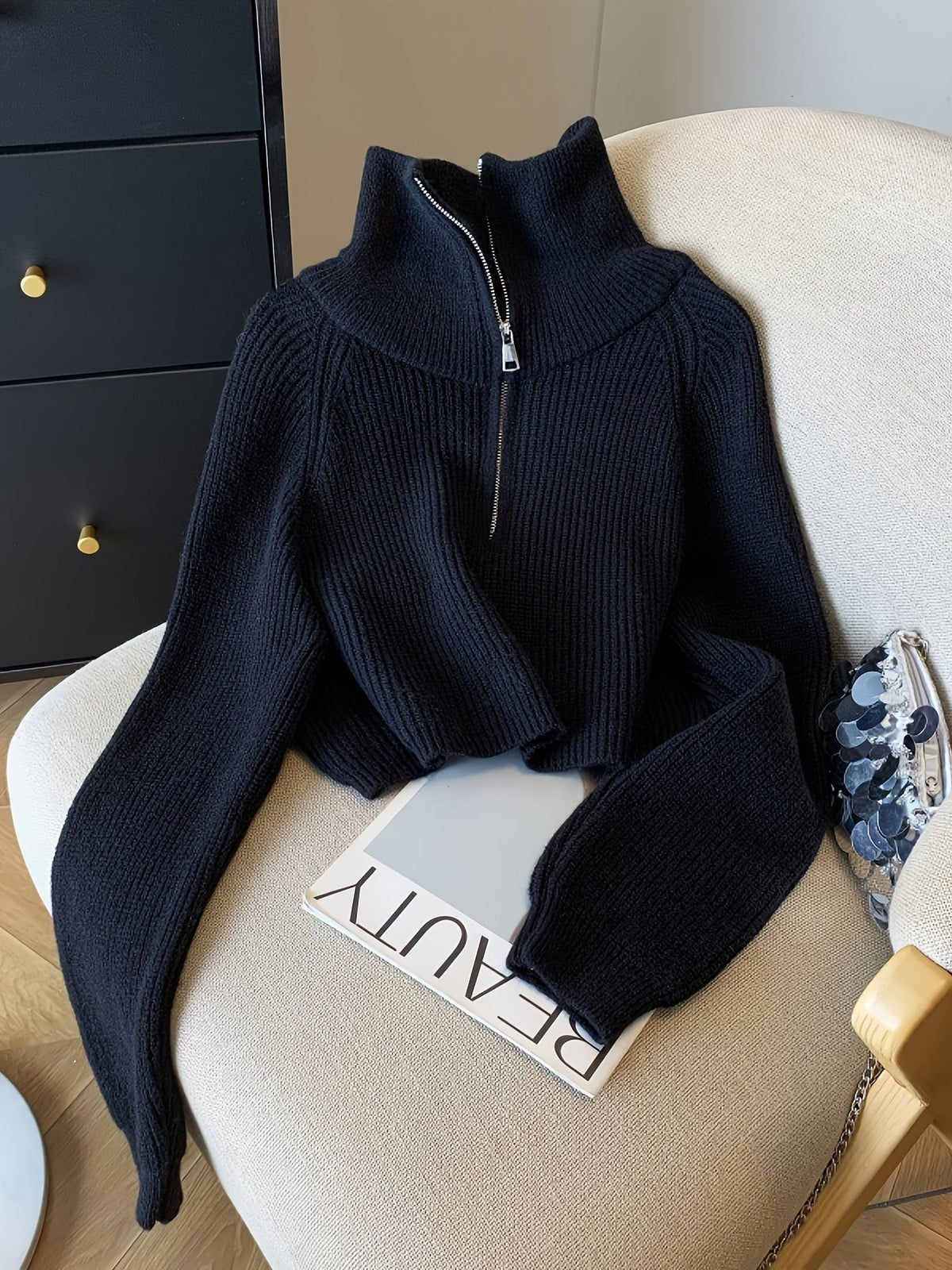 Lauretta | Gerippter Pullover mit Reißverschluss für Damen
