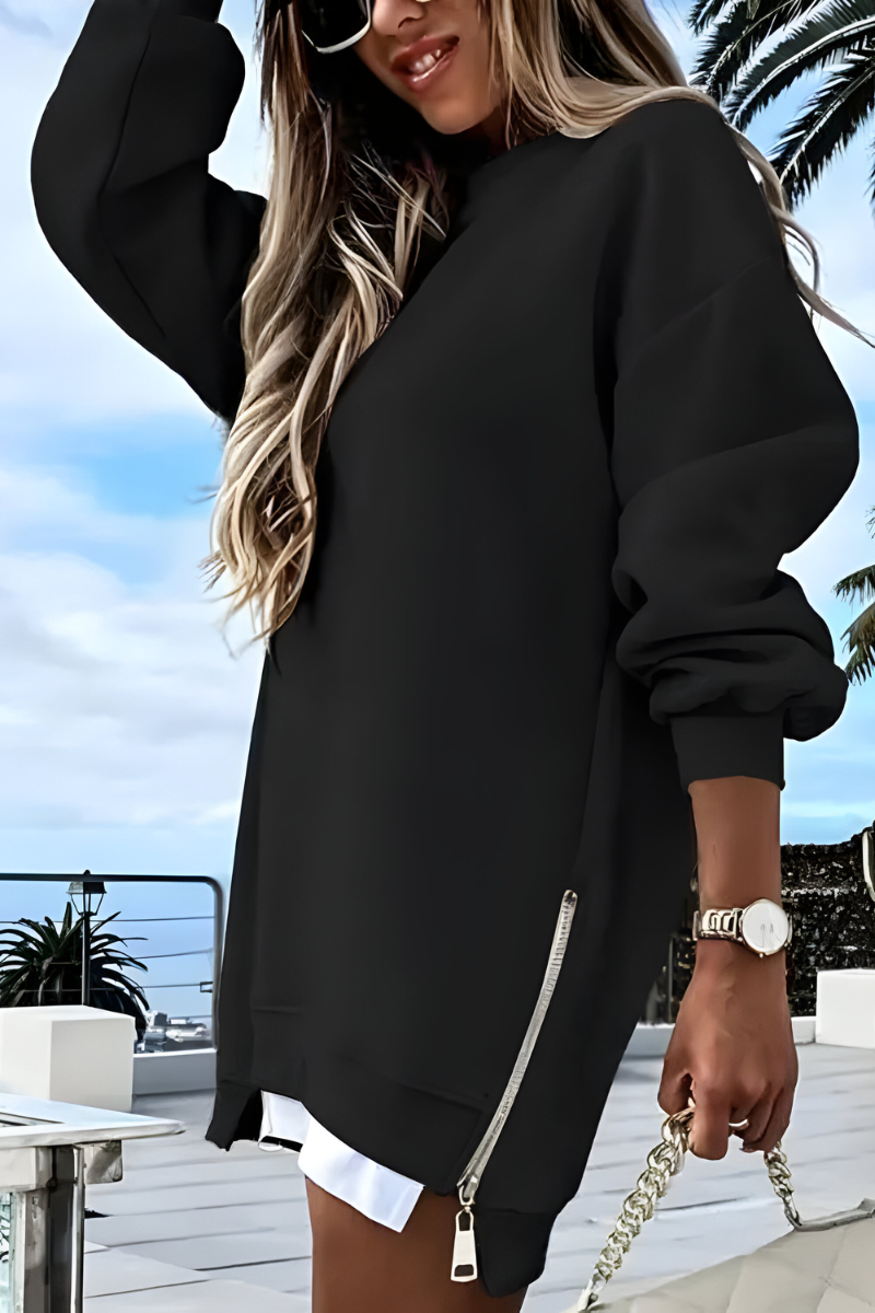 Hannah | Damen Oversized Pullover mit Seitenreißverschluss