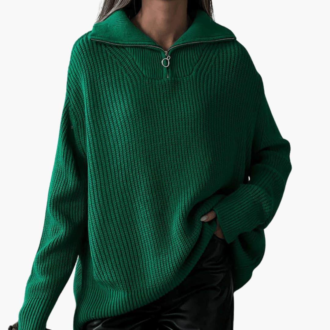 Lisbet | Gerippter Strickpullover mit halbem Reißverschluss für Damen
