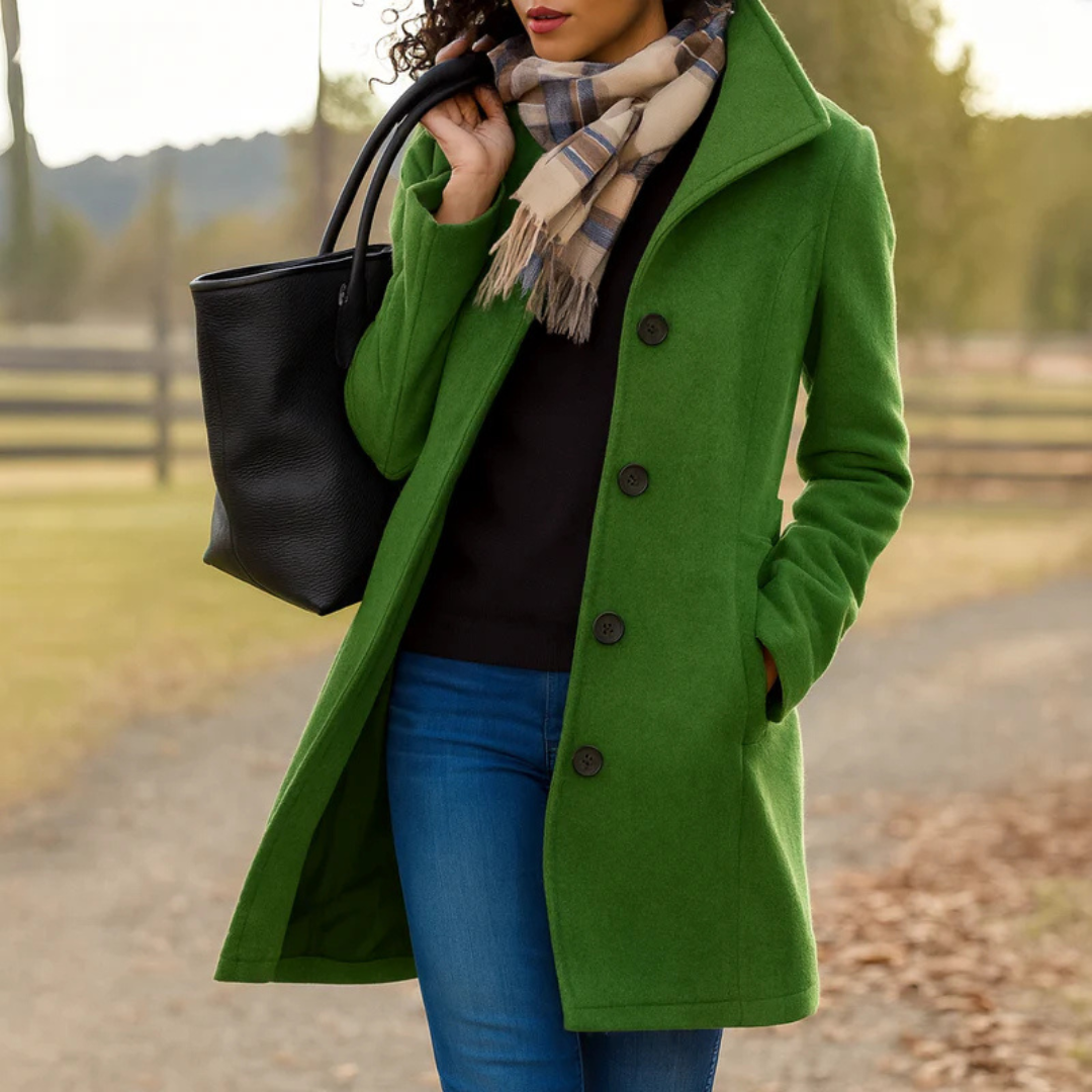 Clara | Damen Wintermantel mit Knopfleiste und Reverskragen, lang