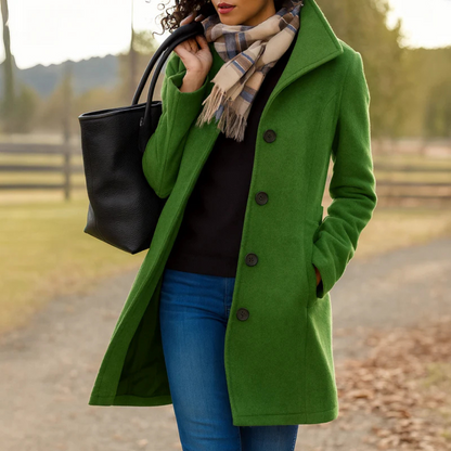 Clara | Damen Wintermantel mit Knopfleiste und Reverskragen, lang
