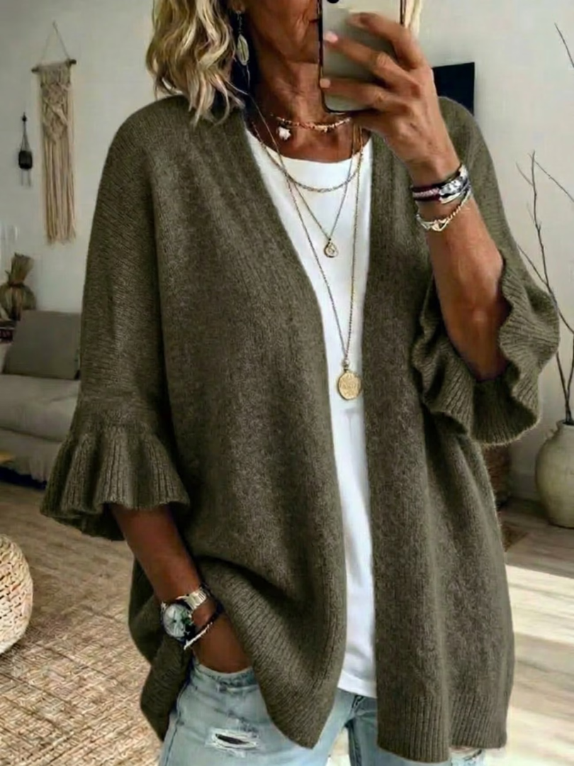 Janne | Offene Strickjacke Damen mit Volantärmeln
