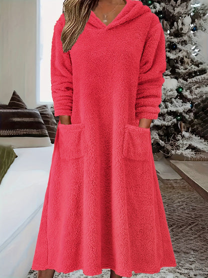 Karlijn | Kuschelige Kapuzenkleid Langarm mit Taschen für Damen