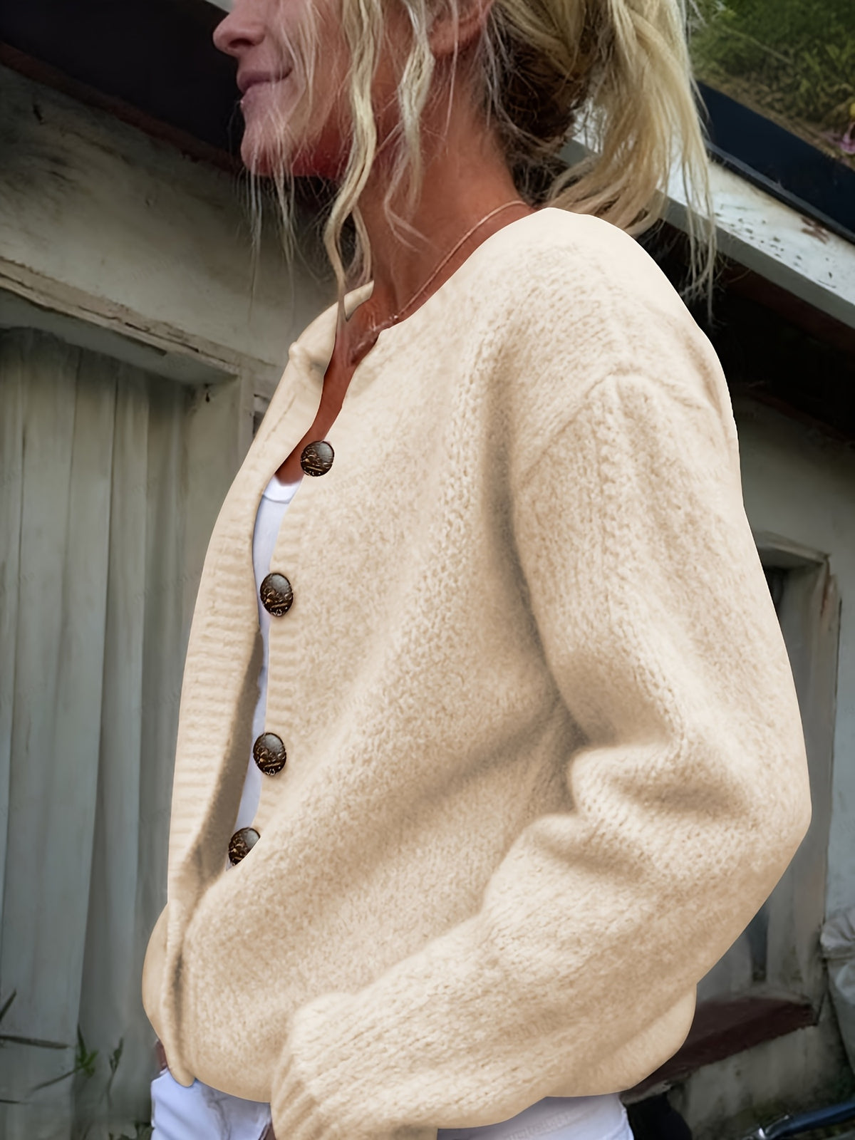 Arabella | Damen Strickjacke oversized mit Knopfleiste