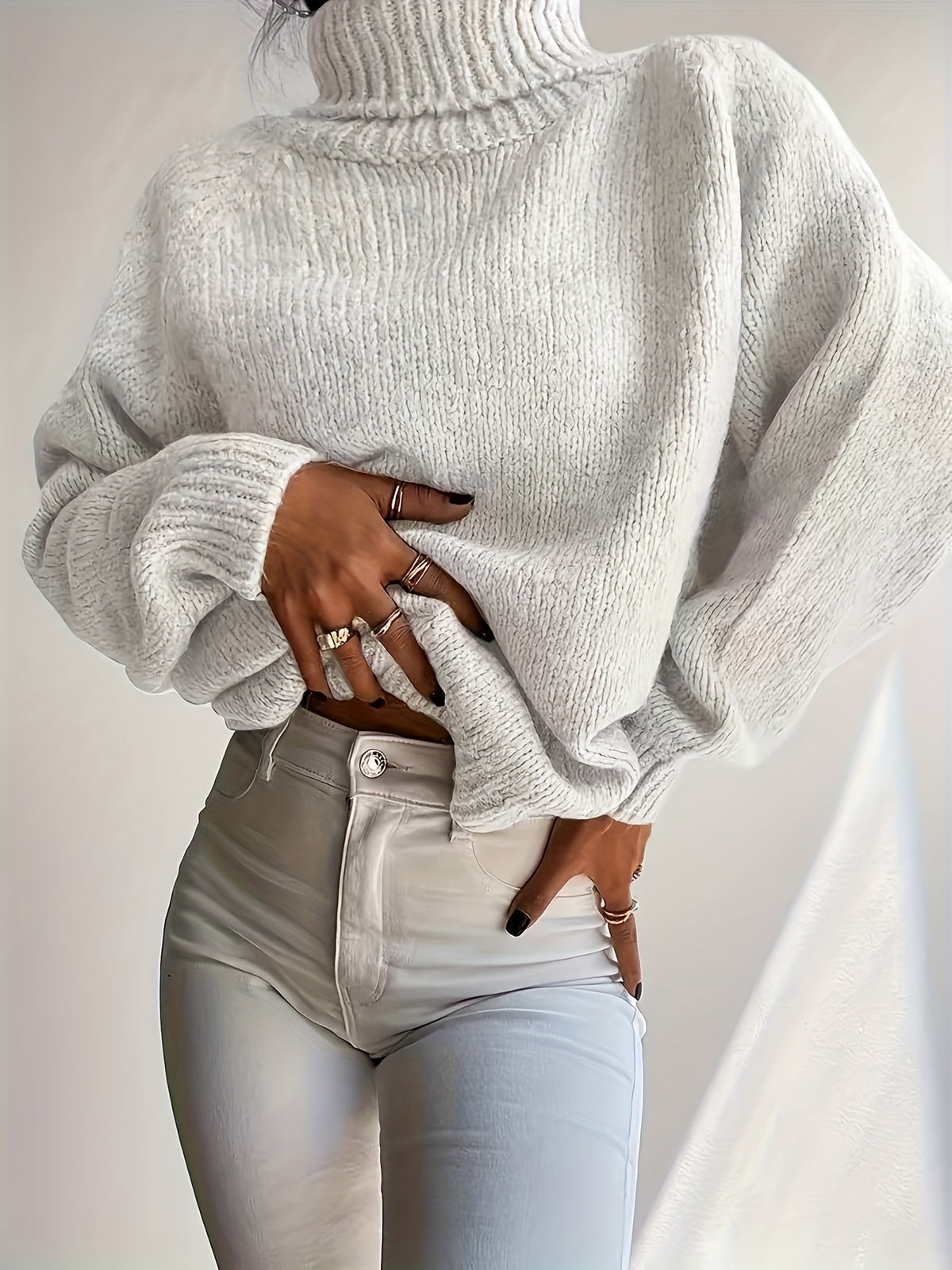 Anja | Damen Grobstrick Rollkragenpullover Oversize