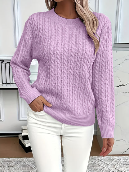 Jorien | Damen Zopfmuster Strickpullover Rundhalsausschnitt Oversized