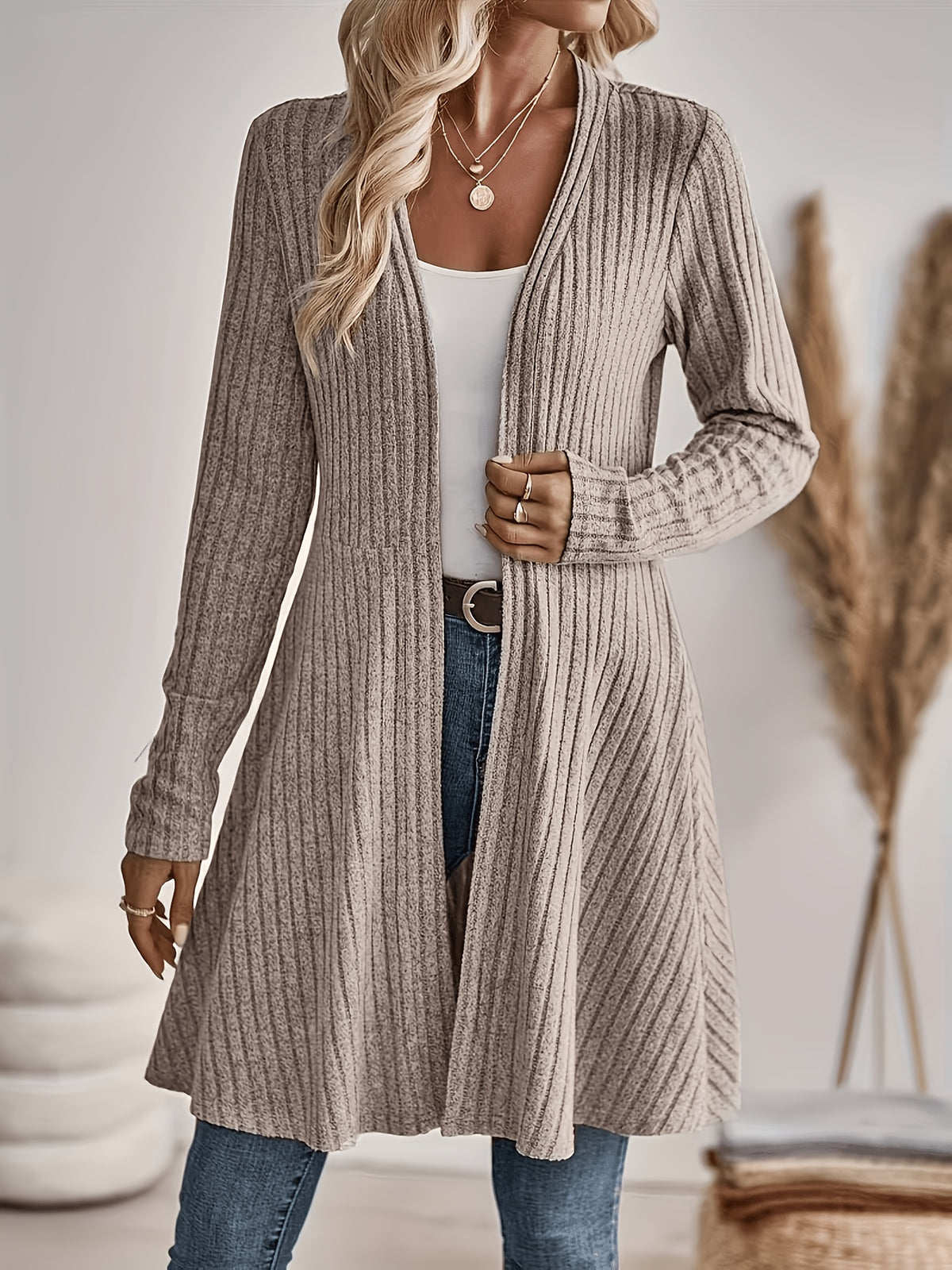 Rosalind | Winter Damen Mantel Strickcardigan Geripptem Design Lang