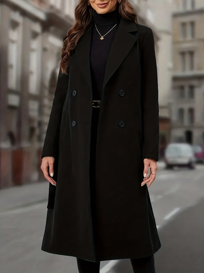Kaia | Zweireihiger Langer Mantel mit Taschen für Damen