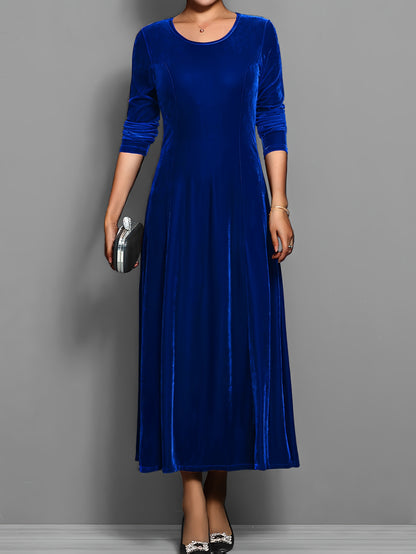 Leila | Elegantes Damen Samtkleid mit Rundhalsausschnitt Langarm