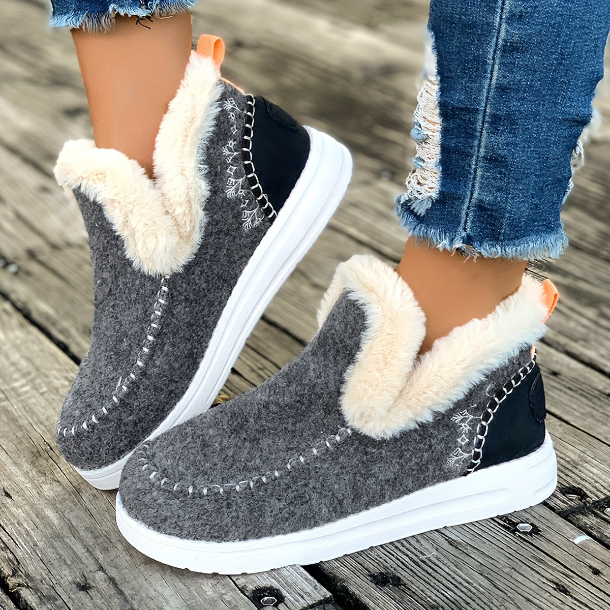 Berit | Damen Chelsea Boots gefüttert mit Kunstfellkragen