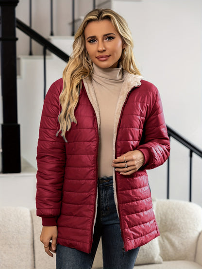 Aveline | Winterjacke Damen gesteppt mit Kapuze und Teddyfutter