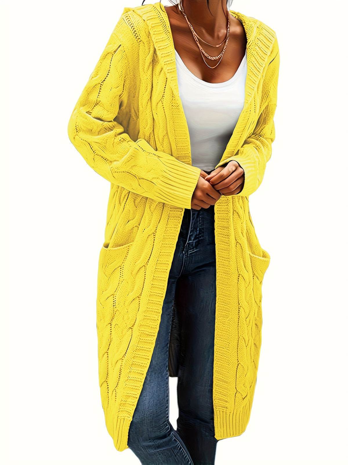 Chiara | Zopfmuster Strickjacke mit Kapuze für Damen