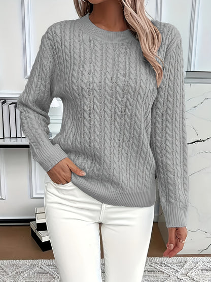 Jorien | Damen Zopfmuster Strickpullover Rundhalsausschnitt Oversized