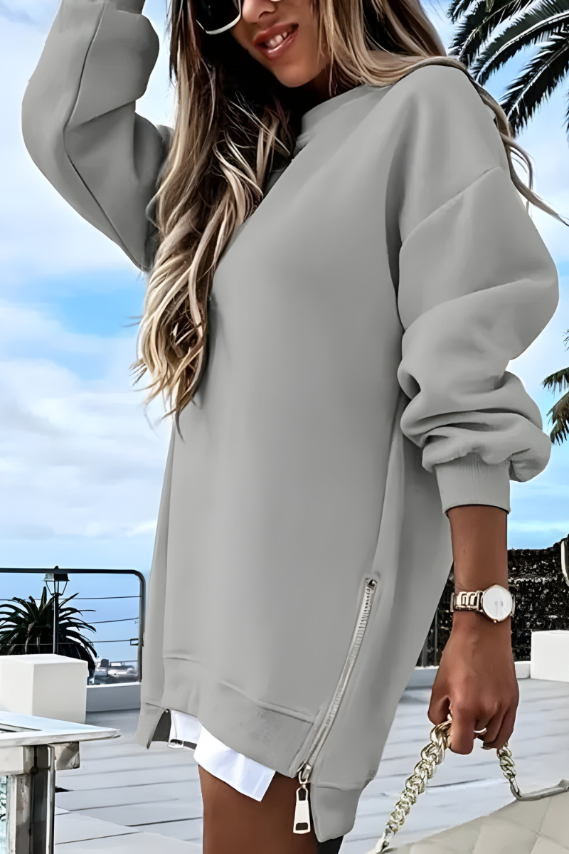 Hannah | Damen Oversized Pullover mit Seitenreißverschluss