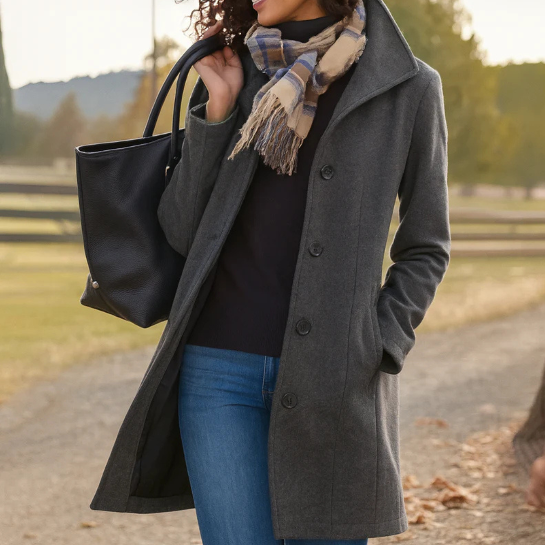 Clara | Damen Wintermantel mit Knopfleiste und Reverskragen, lang