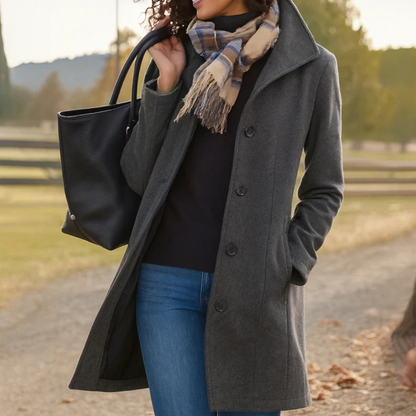 Clara | Damen Wintermantel mit Knopfleiste und Reverskragen, lang