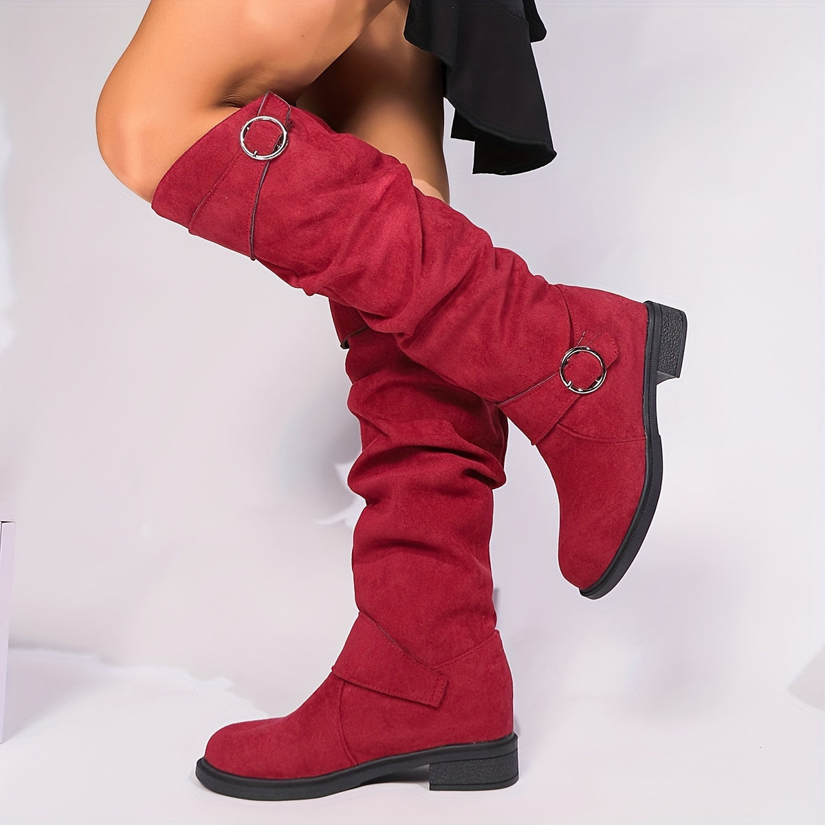 Birthe | Damen Chelsea Boots knielang mit Schnalle