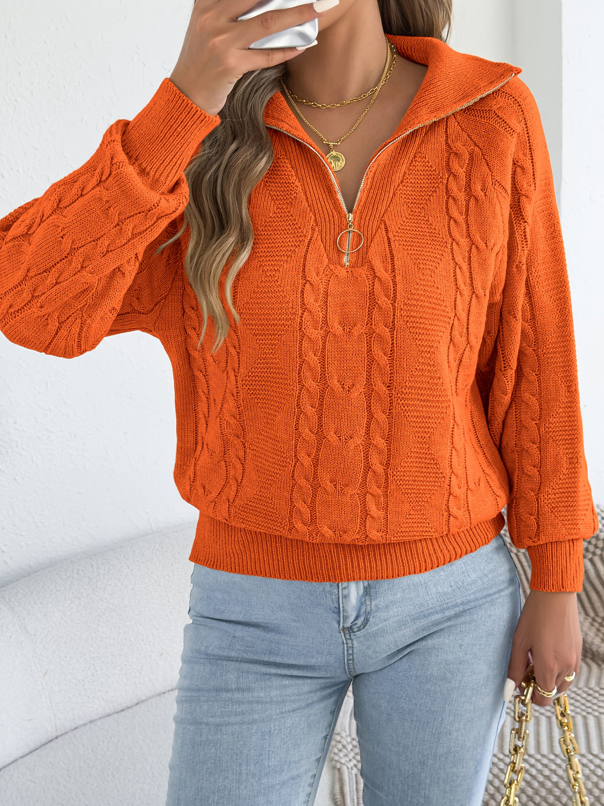 Jenna | Damen Zopfmuster Strickpullover