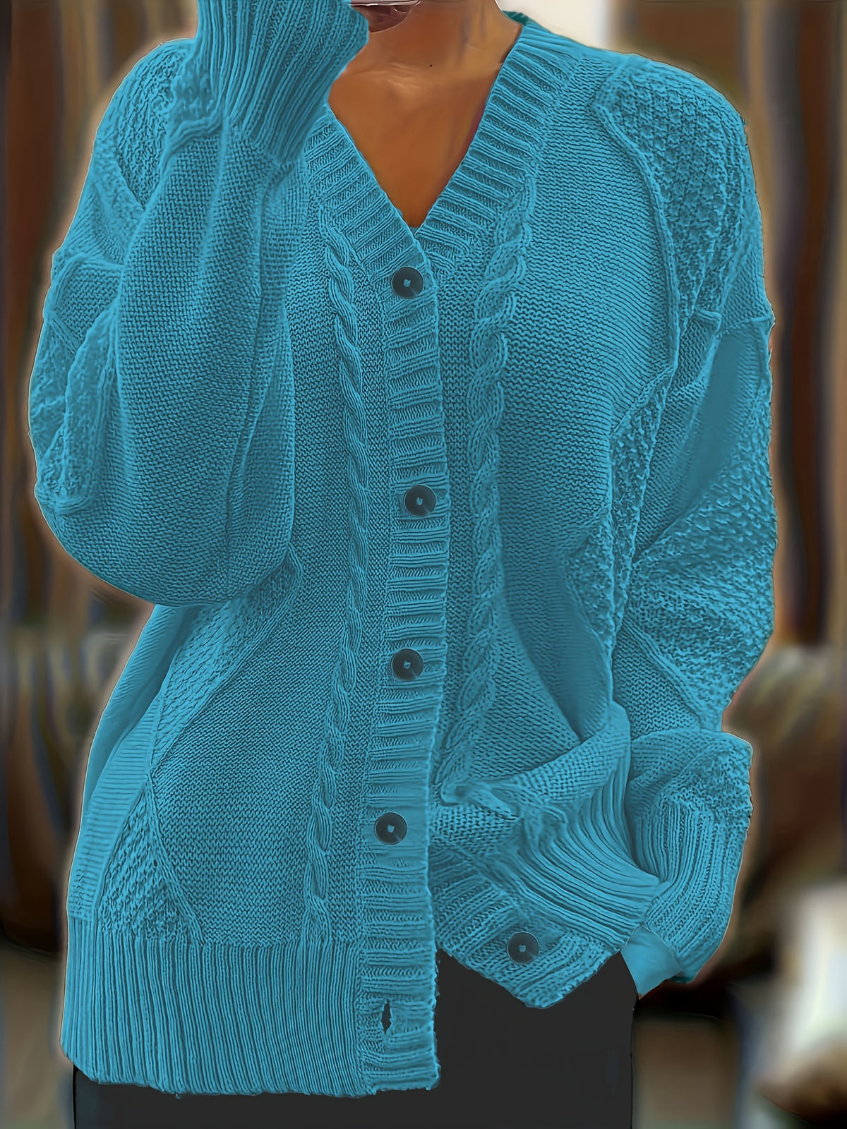 Eloise | Damen cardigan Zopfmuster Knopfleiste Oversized