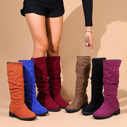 Bernadette | Damen Chelsea Boots Wildleder-Optik Kniehoch